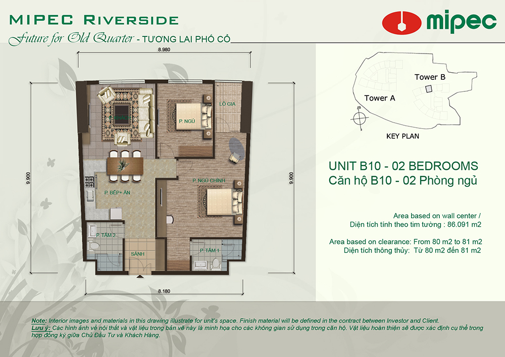 Mặt bằng căn hộ B10 Mipec Riverside