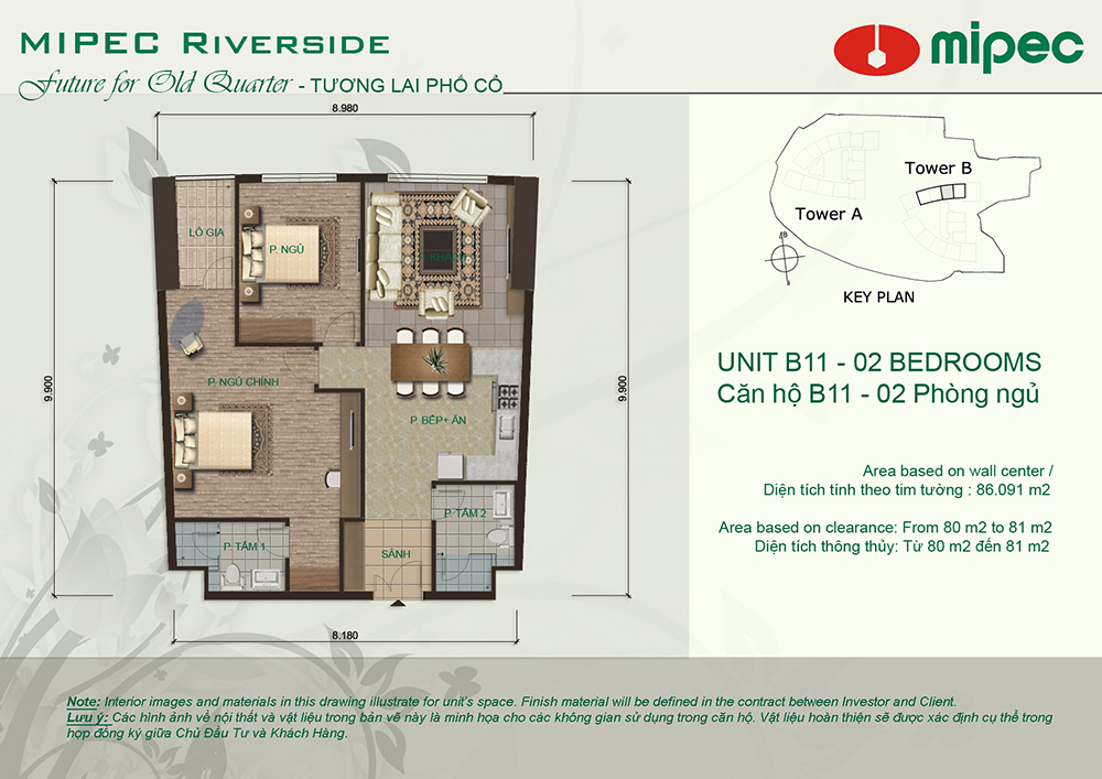 Mặt bằng căn hộ B11 Mipec Riverside