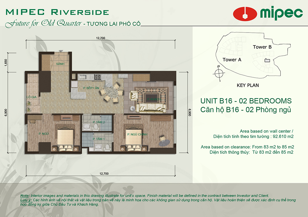 Mặt bằng căn hộ B16 Mipec Riverside